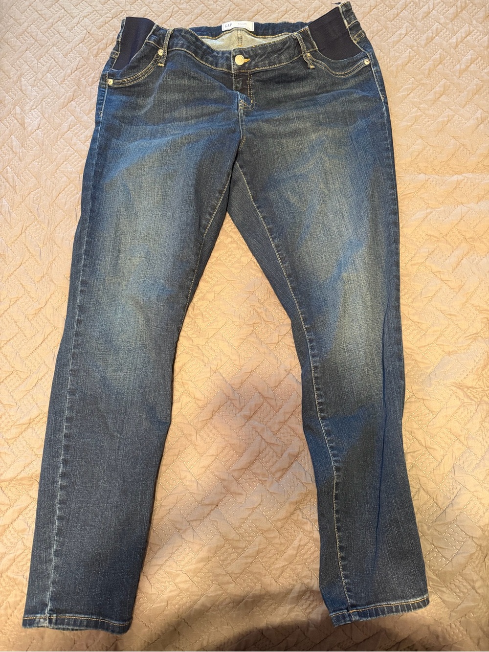 Dark Wash Maternity Skinny Jeans with Elastic Waist Panels